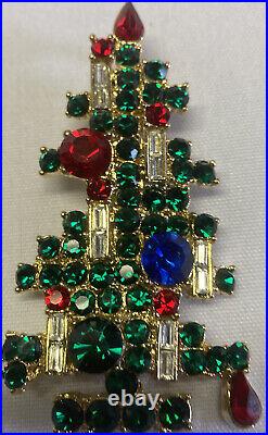 Vintage Signed Weiss Christmas Tree Rhinestone Bright Color Pin Brooch/Extra One