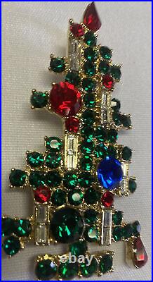 Vintage Signed Weiss Christmas Tree Rhinestone Bright Color Pin Brooch/Extra One