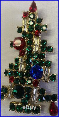 Vintage Signed Weiss Christmas Tree Rhinestone Bright Color Pin Brooch/Extra One