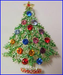 Vintage Signed Weiss Christmas Tree Star Topp Enamel Color Rhinestone Pin Brooch