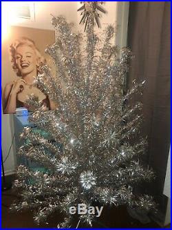 Vintage Silver Aluminum Christmas Tree 7 Pom Pom Evergleam Mcm Mid Century 100