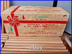 Vintage Silver Aluminum Evergleam Christmas Tree 4 Feet, Stand Box & 58 Branches