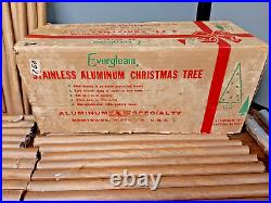 Vintage Silver Aluminum Evergleam Christmas Tree 4 Feet, Stand Box & 58 Branches