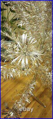 Vintage Silver Glow Pom Pom Aluminum Christmas Tree 45 Branches With Sleeves & Box