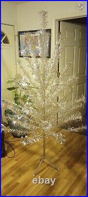 Vintage Silver Glow Pom Pom Aluminum Christmas Tree 45 Branches With Sleeves & Box