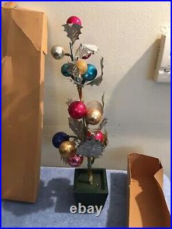 Vintage Silver Holly Christmas Tree with Ball Ornaments 16 Occupied Japan Rare