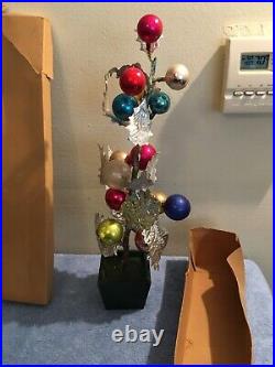 Vintage Silver Holly Christmas Tree with Ball Ornaments 16 Occupied Japan Rare