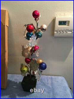 Vintage Silver Holly Christmas Tree with Ball Ornaments 16 Occupied Japan Rare