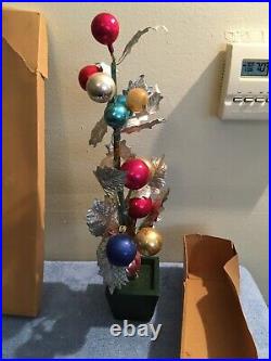 Vintage Silver Holly Christmas Tree with Ball Ornaments 16 Occupied Japan Rare