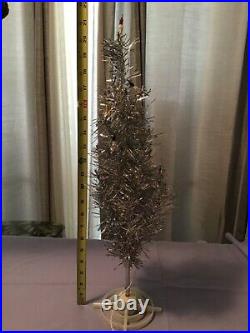 Vintage Silver Lighted Table Top Christmas Tree W Plastic Stand Italy