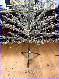 Vintage Silver MCM Taper 5.5 6ft Aluminum Christmas Tree with Stand, Star, & Box