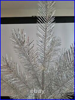 Vintage Silver Tinsel Feather Christmas Tree Wood Framed 122cm Boxed