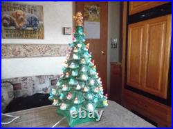 Vintage Snow Flocked Ceramic Christmas Tree 18 Tall With Base