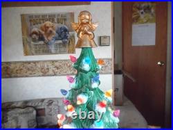 Vintage Snow Flocked Ceramic Christmas Tree 18 Tall With Base