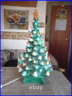 Vintage Snow Flocked Ceramic Christmas Tree 18 Tall With Base