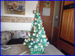 Vintage Snow Flocked Ceramic Christmas Tree 18 Tall With Base