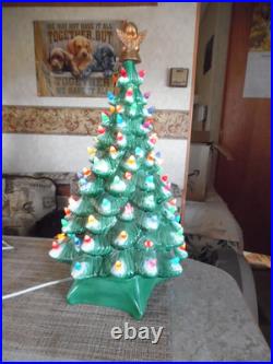 Vintage Snow Flocked Ceramic Christmas Tree 18 Tall With Base
