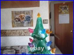 Vintage Snow Flocked Ceramic Christmas Tree 18 Tall With Base