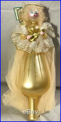 Vintage Soffieria De Carlini Golden Angel Christmas Tree Topper Ornament A