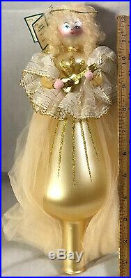 Vintage Soffieria De Carlini Golden Angel Christmas Tree Topper Ornament A