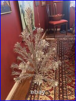 Vintage Sparkler Pom Pom Silver Aluminum Christmas Tree 3