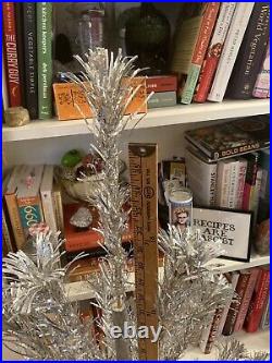 Vintage Sparkler Pom Pom Silver Aluminum Christmas Tree 3