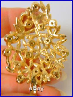 Vintage Sphinx Gold Tone Metal & Crystal Rhinestone Christmas Tree Pin Brooch
