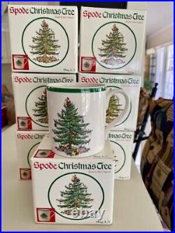 Vintage Spode Christmas Tree 14 Oz Large Mugs-Set of 8 Boxed-Made in England