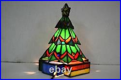 Vintage Stained Leaded Glass Christmas Tree With Presents Light Lamp Tiffany Style