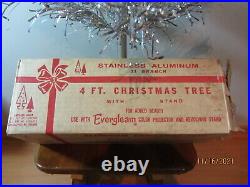 Vintage Stainless Aluminum Christmas Tree Evergleam Swirl 4' FT 31 Branch 1950's