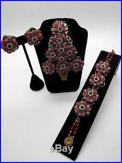 Vintage Stanley Hagler Signed Christmas Tree Pin, Bracelet & Earrings Set