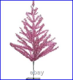 Vintage Style Metallic Silver & Pink Tinsel 4 Ft Posable Holiday Tree Christmas