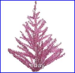 Vintage Style Metallic Silver & Pink Tinsel 4 Ft Posable Holiday Tree Christmas