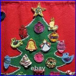 Vintage Sultana Advent Calendar Felt Christmas Tree. Handmade Sequin Ornaments