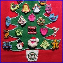 Vintage Sultana Advent Calendar Felt Christmas Tree. Handmade Sequin Ornaments