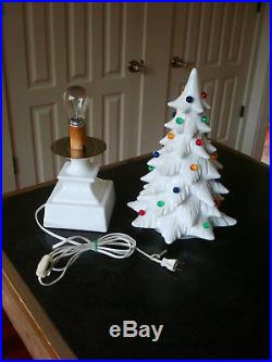 Vintage TALL 18.5 Ceramic Light Up WHITE Christmas Tree 2 PC Multi Color Lights