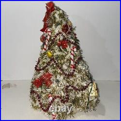 Vintage Table Top Wire Coat Hanger Christmas Tree Decorated & Lights Up
