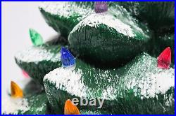 Vintage Tabletop Ceramic Mold Snowy Christmas Tree With Multicolor Lights Figurine