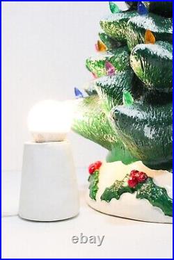 Vintage Tabletop Ceramic Mold Snowy Christmas Tree With Multicolor Lights Figurine