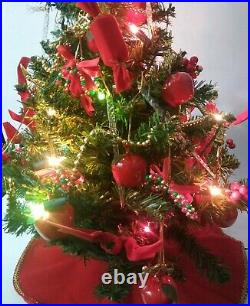 Vintage Tabletop Christmas Tree 24 Faux Lights Ornaments Santa Claus Topper