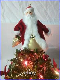 Vintage Tabletop Christmas Tree 24 Faux Lights Ornaments Santa Claus Topper