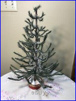 Vintage Tabletop Faux German Feather Tree With Wooden Base Christmas Holiday 17