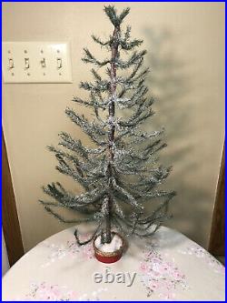 Vintage Tabletop Faux German Feather Tree With Wooden Base Christmas Holiday 24
