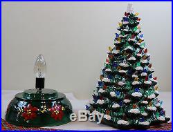 Vintage Tall 20 Lighted Ceramic Holland Mold Flocked Christmas Tree Floral Base