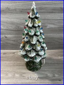 Vintage Tall Olive Green Ceramic Illuminated Christmas Tree Circa 1970's