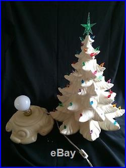 Vintage Tall White Ceramic Lighted 2 Piece Christmas Tree 19