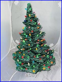 Vintage Tampa bay Mold Ceramic Lighted Christmas Tree green 17 With Base