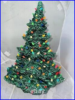 Vintage Tampa bay Mold Ceramic Lighted Christmas Tree green 17 With Base