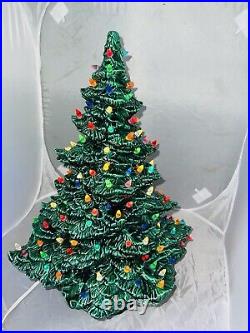 Vintage Tampa bay Mold Ceramic Lighted Christmas Tree green 17 With Base