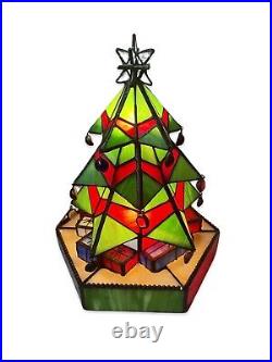 Vintage Tiffany-Style Stained Glass Christmas Tree 10 Lamp Light Original Box